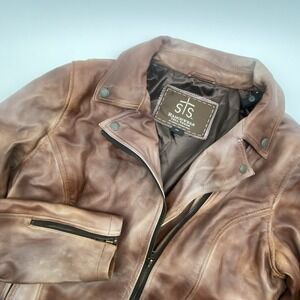 STS Ranchwear Brown Leather Concealed Carry Jacket Women's‎ 2XL Bike Y2K YKK